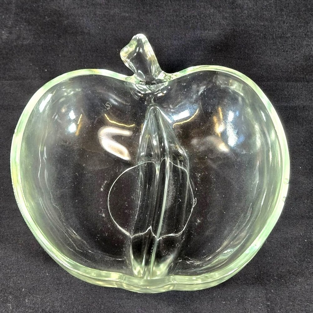 Vintage Hazel Atlas Apple Bowl Orchard Divided Relish Candy Dish Clear Glass 6"